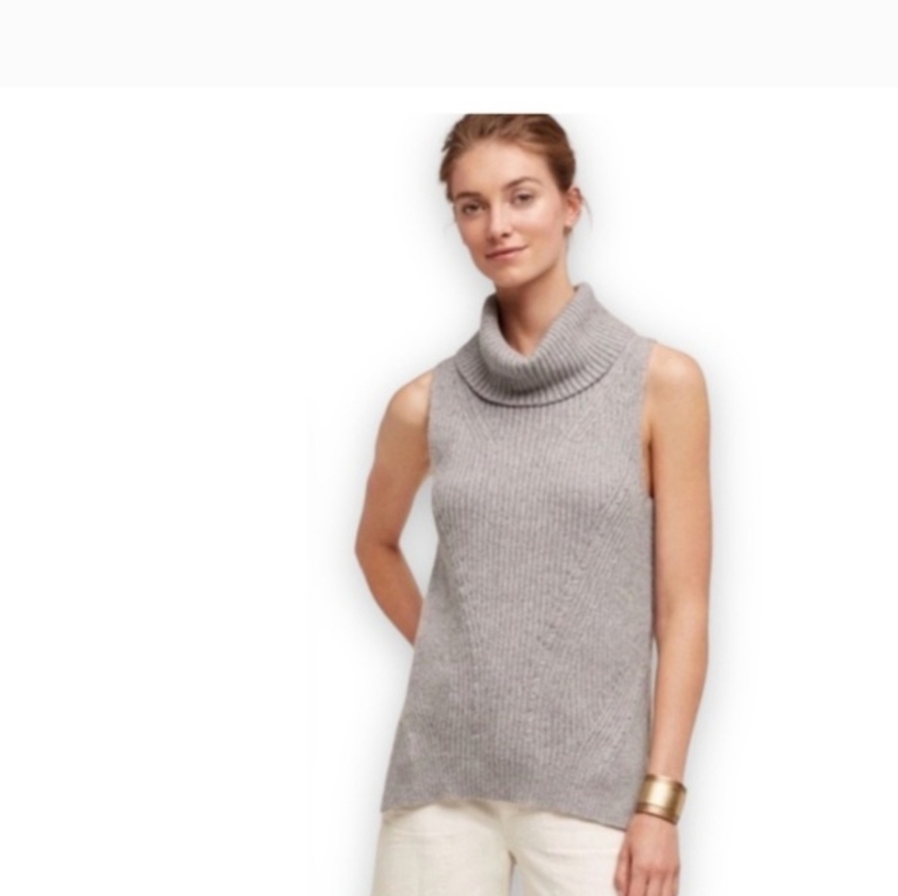 Anthropologie Angel of the North Grey Turtleneck Vest Sweater NWT Size Large
